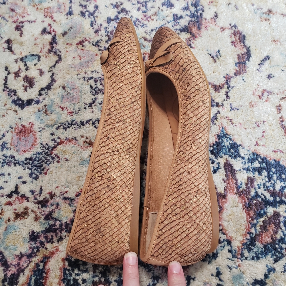 Born Tan Textured Pointed-Toe Ballet Flats with Knot Bow - Picture 4 of 9